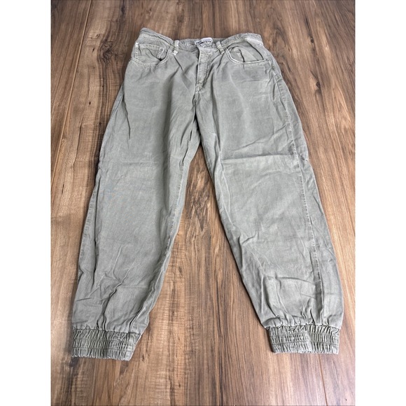 Zara Pants - Zara Women's Denim‎ Joggers Pants Size XL Light Olive Green Pull On With Zipper